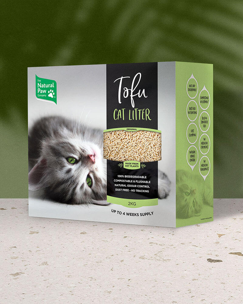 The Natural Paw Company Tofu Cat Litter box packaging. 