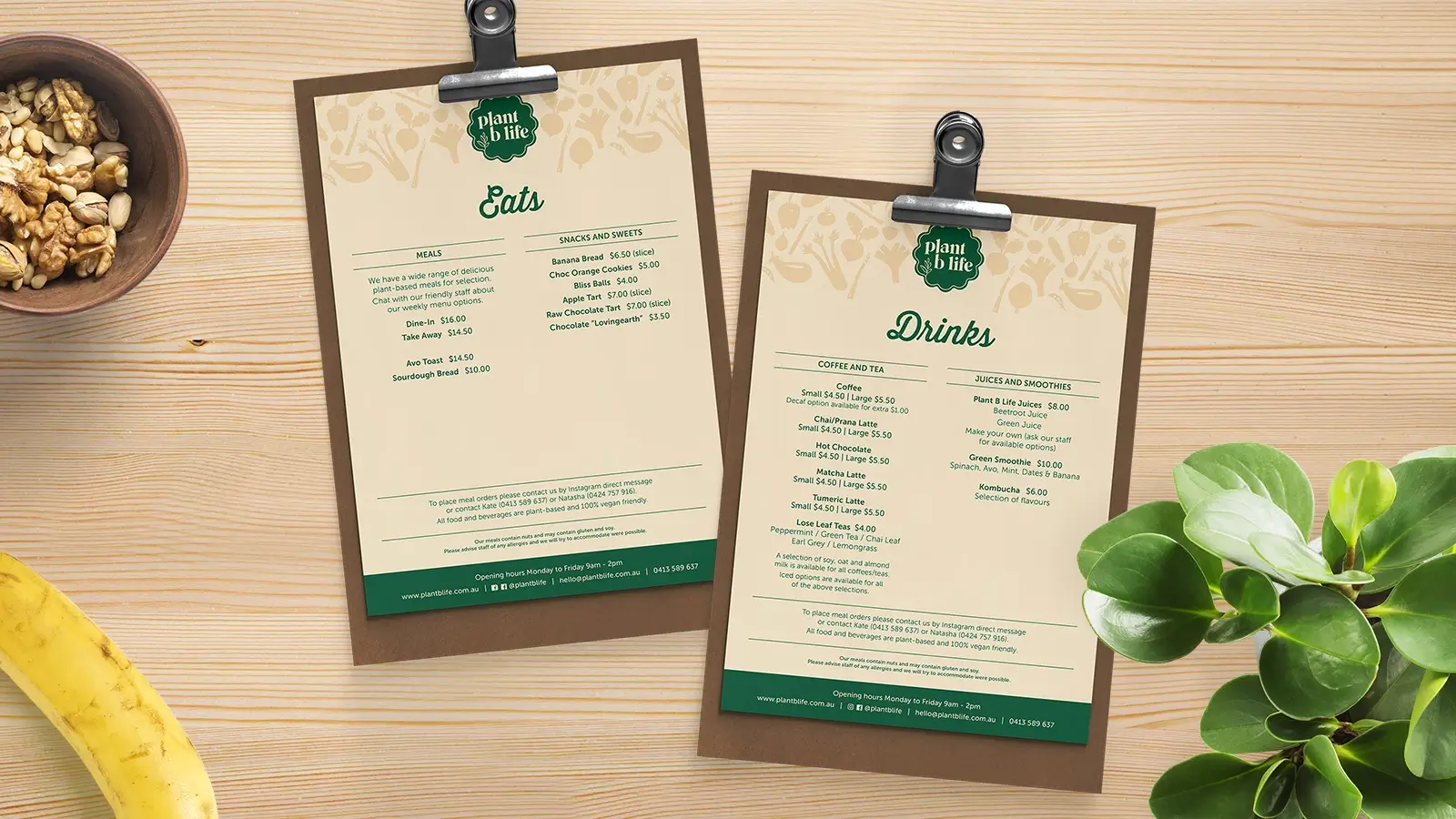 Plant B Life Cafe Menu Design